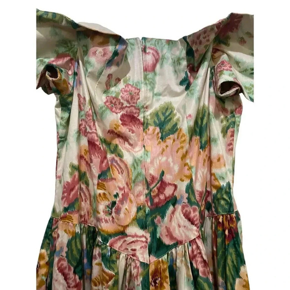 Geary Roark Kamisato Floral Print Cold Shoulder Dress Size 14 vintage - Picture 4 of 5